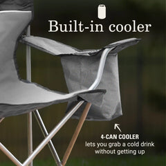 Camping Chair with Built-In 4-Can Cooler, Gray